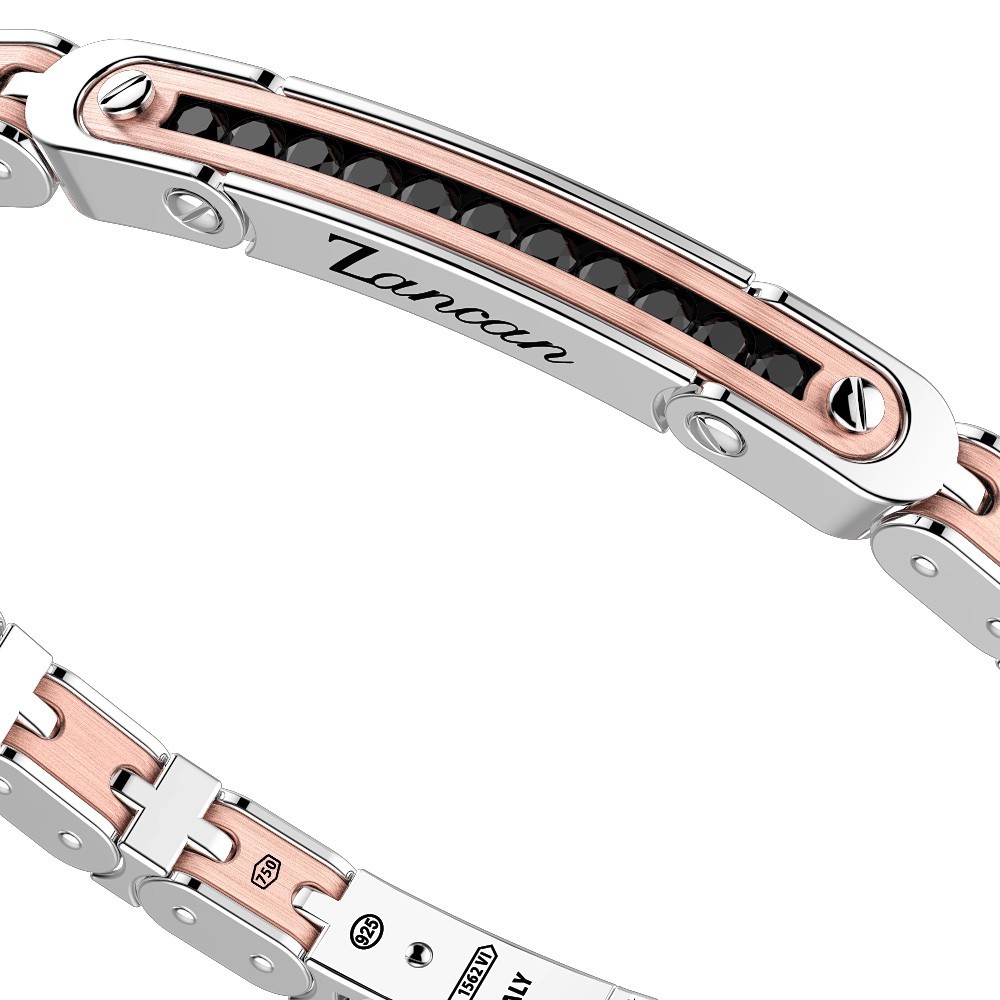 Zancan Bracciale Zancan In Oro 18k Ed Argento Con Targa E Pietre Nere