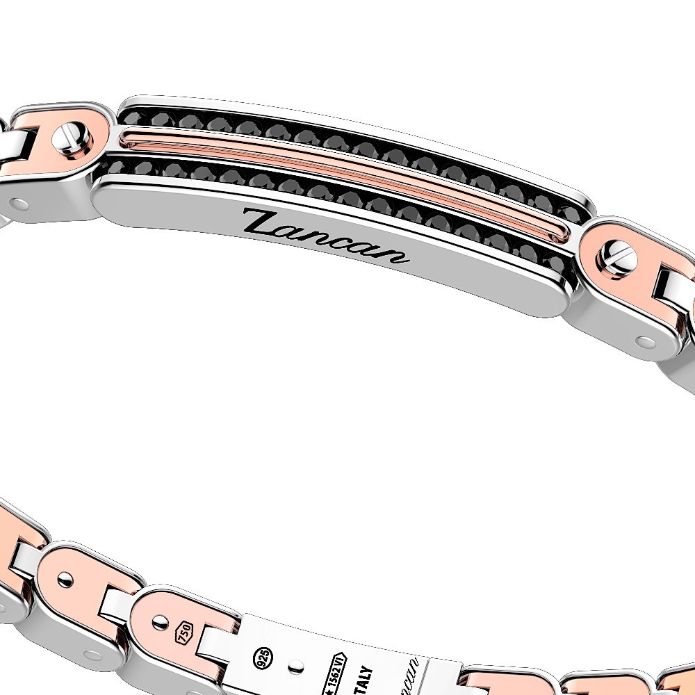 Zancan Bracciale Zancan In Oro 18k Ed Argento Con Targa E Pietre Nere