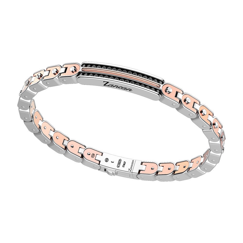 Zancan Bracciale Zancan in oro 18k ed argento con targa e pietre nere