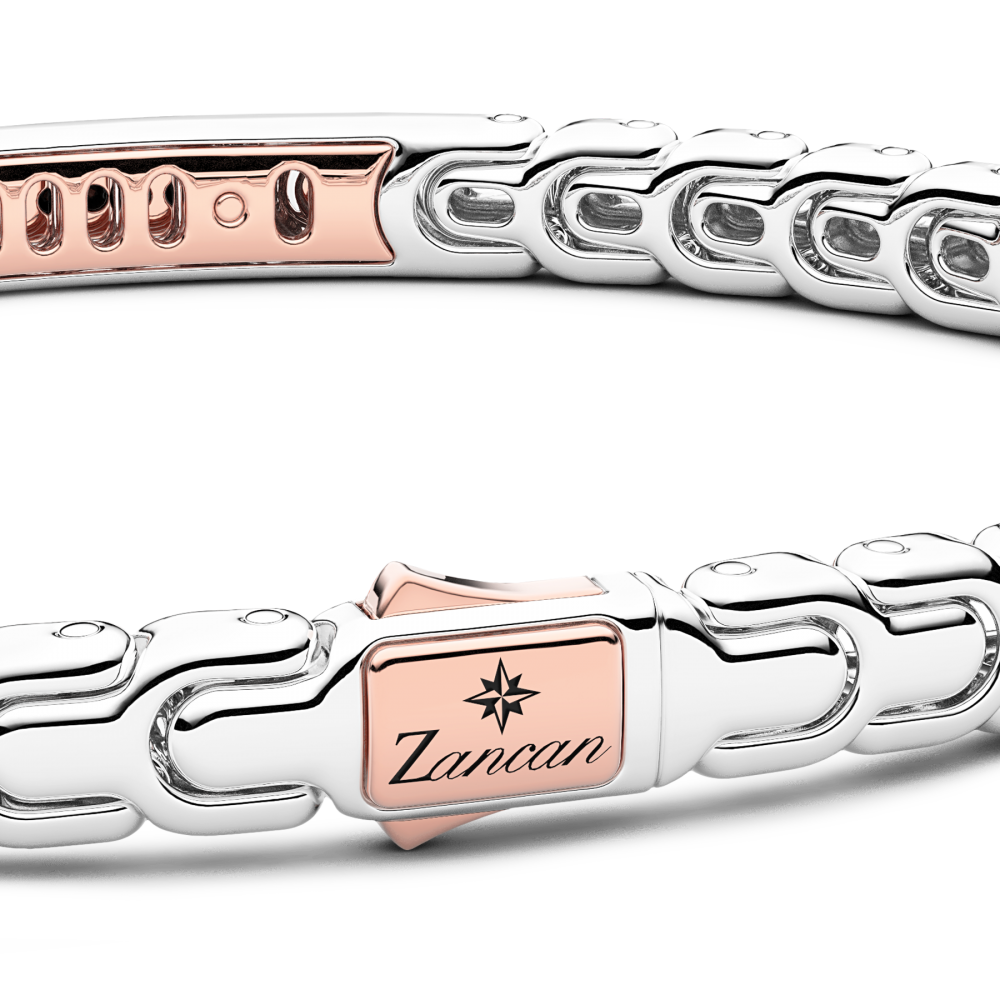 Zancan Bracciale Zancan In Oro 18kt Con Targa E Diamanti Neri