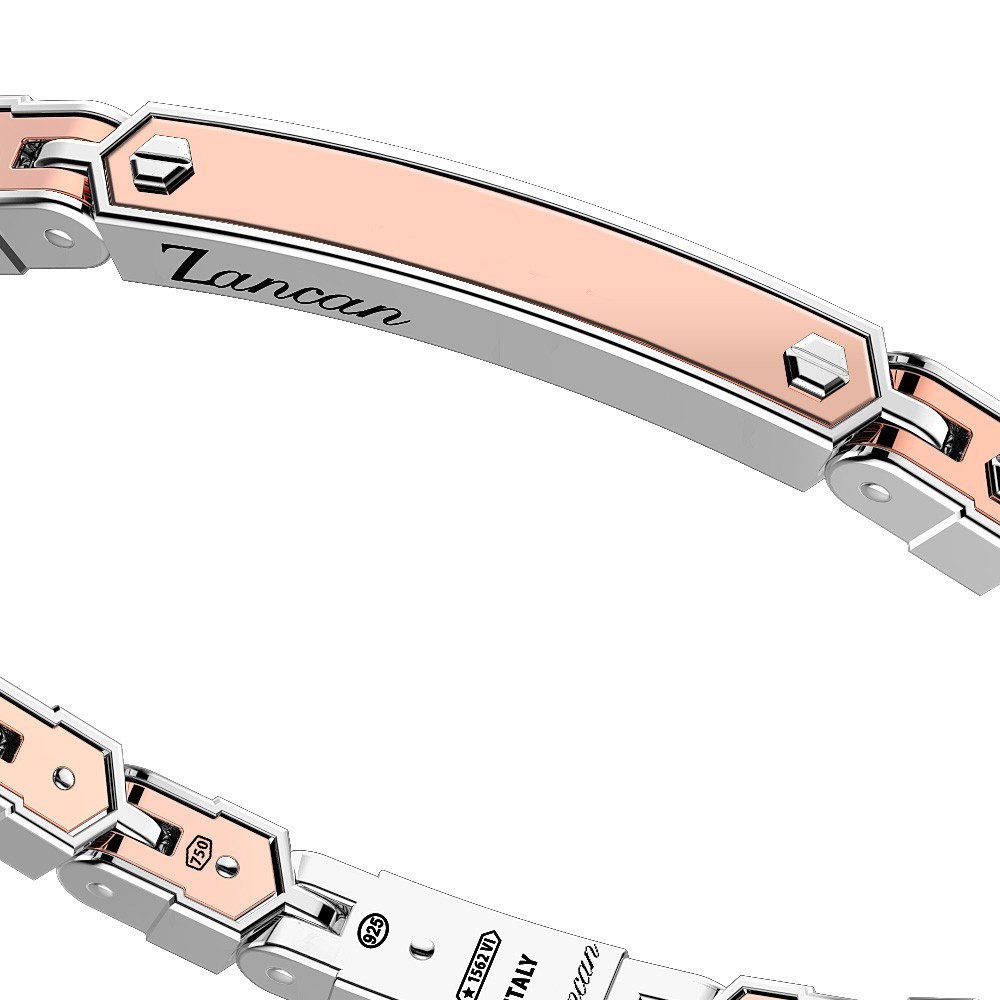 Zancan Bracciale Zancan In Oro Rosa 18k Ed Argento Con Targa