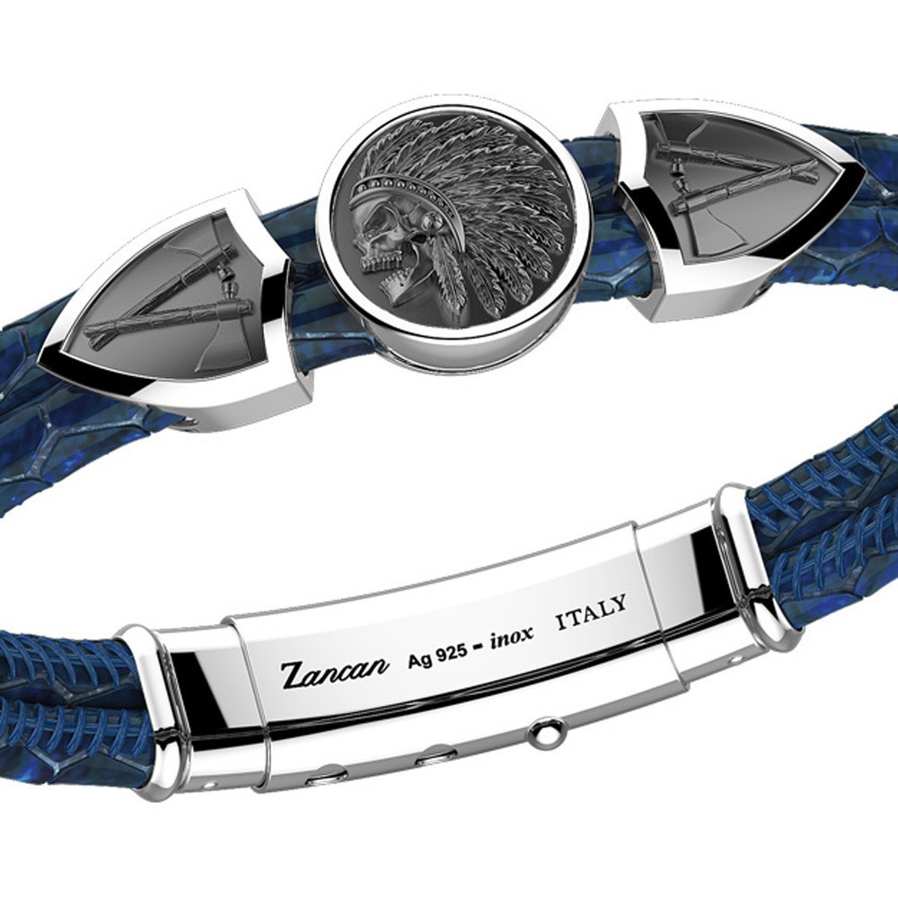 Zancan Bracciale Zancan In Pelle Con Targa E Teschio Nativo Americano