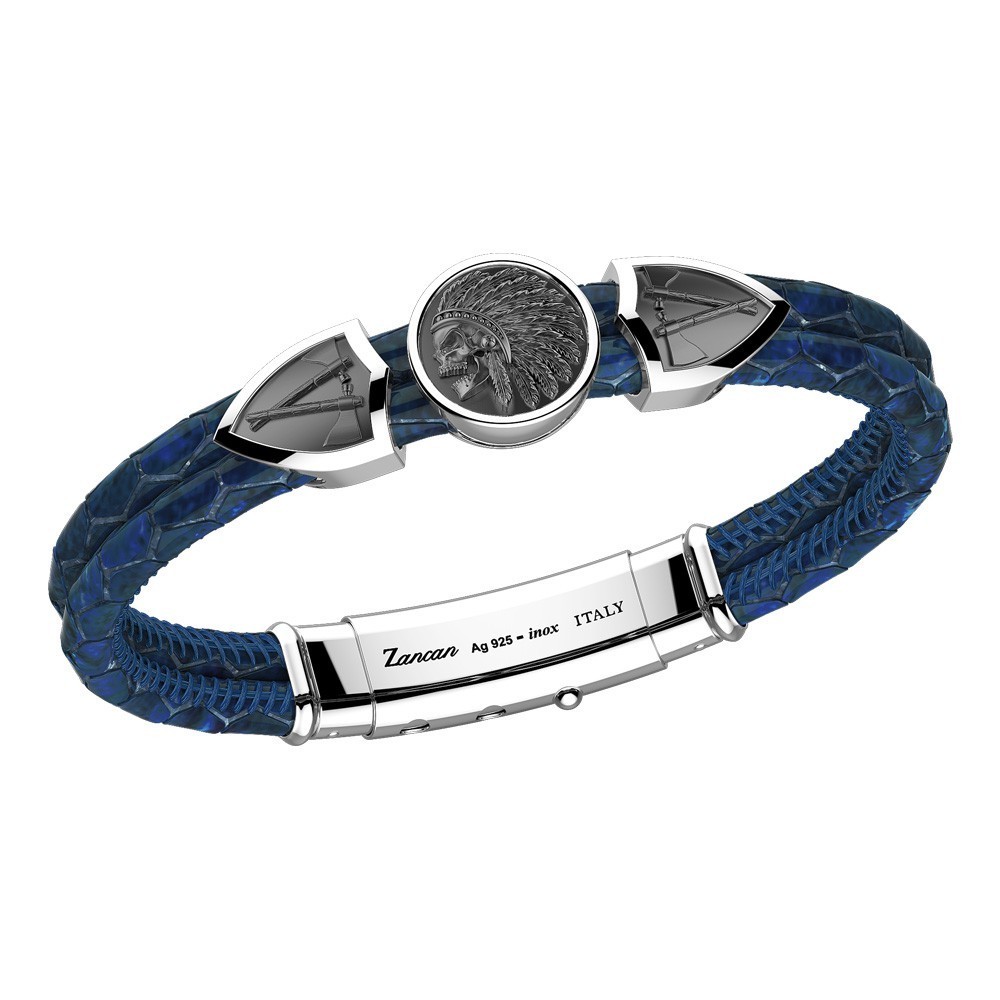 Zancan Bracciale Zancan in pelle con targa e teschio nativo americano