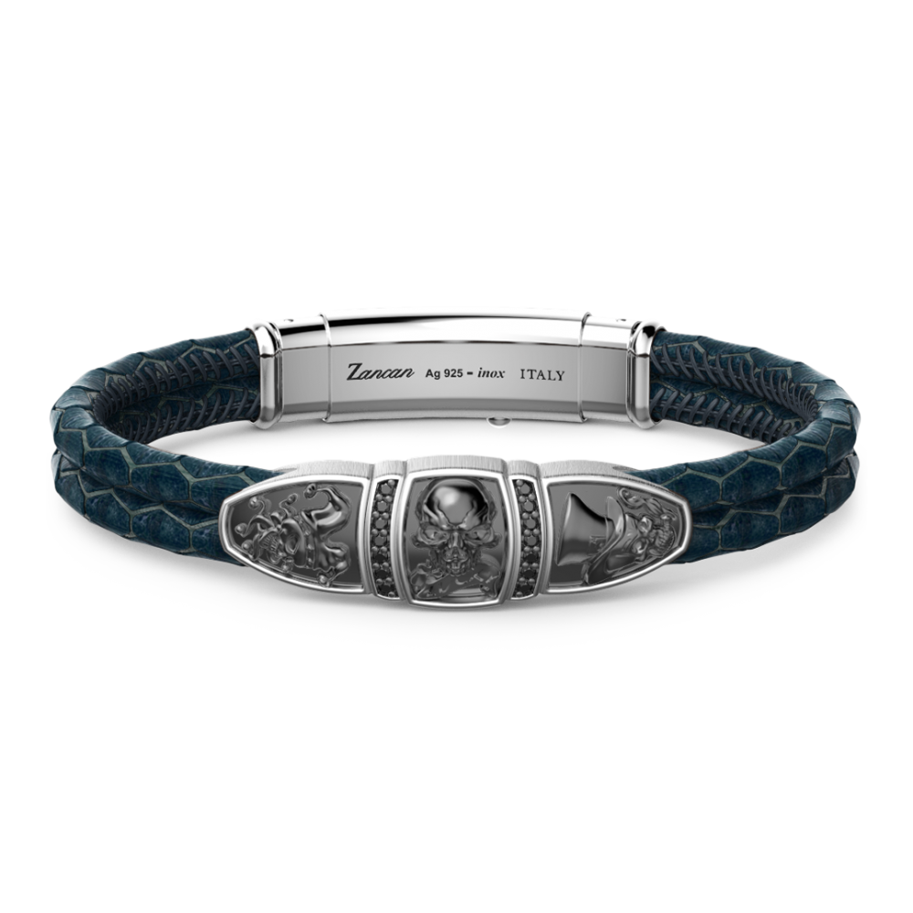 Zancan Bracciale Zancan in pelle con targa e teschio