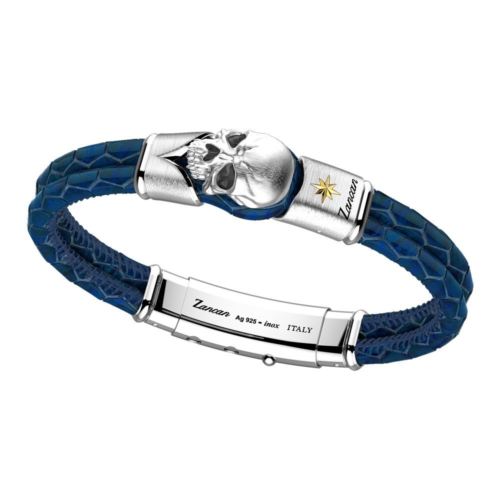 Zancan Bracciale Zancan in pelle con teschio in argento