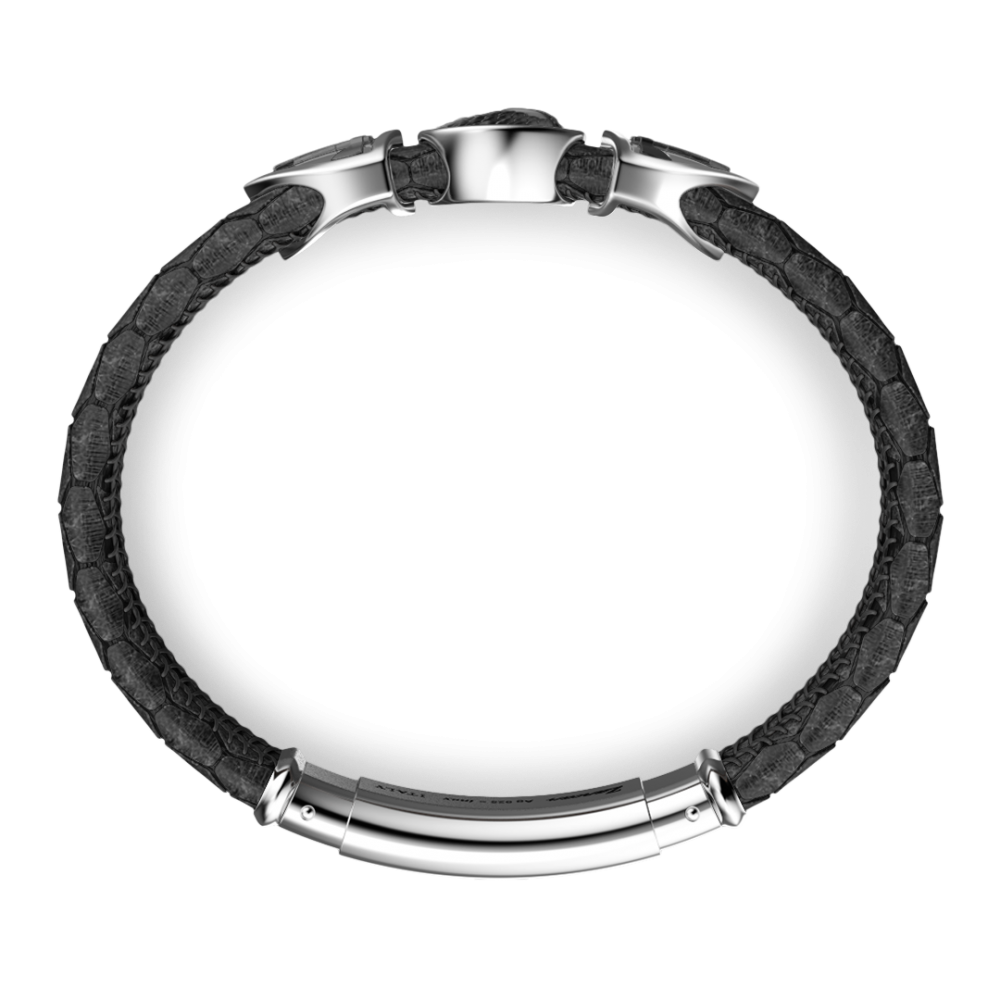 Zancan Bracciale Zancan In Pelle Con Teschio Incoronato In Argento E Pietre Rosse