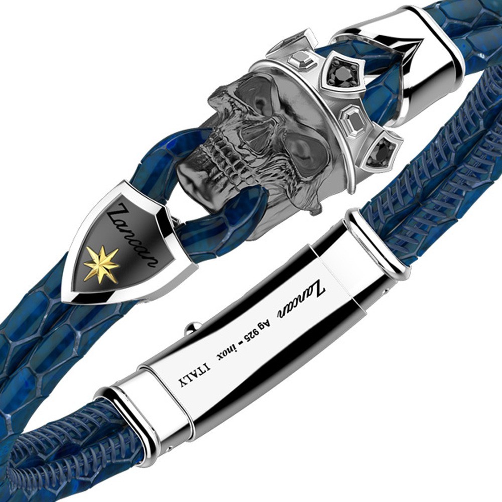 Zancan Bracciale Zancan In Pelle Di Con Teschio Incoronato