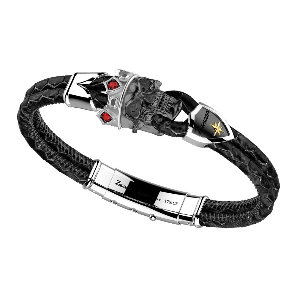 Zancan Bracciale Zancan in pelle di con teschio incoronato
