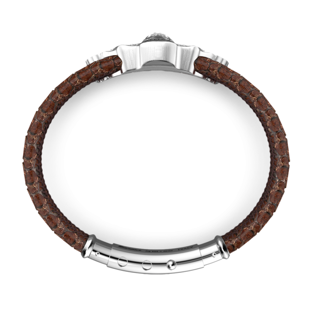 Zancan Bracciale Zancan In Pelle E Teschio Alato In Argento