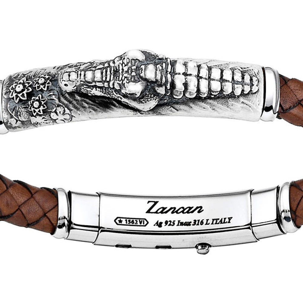 Zancan Bracciale Zancan In Pelle Ed Argento Con Alligatore