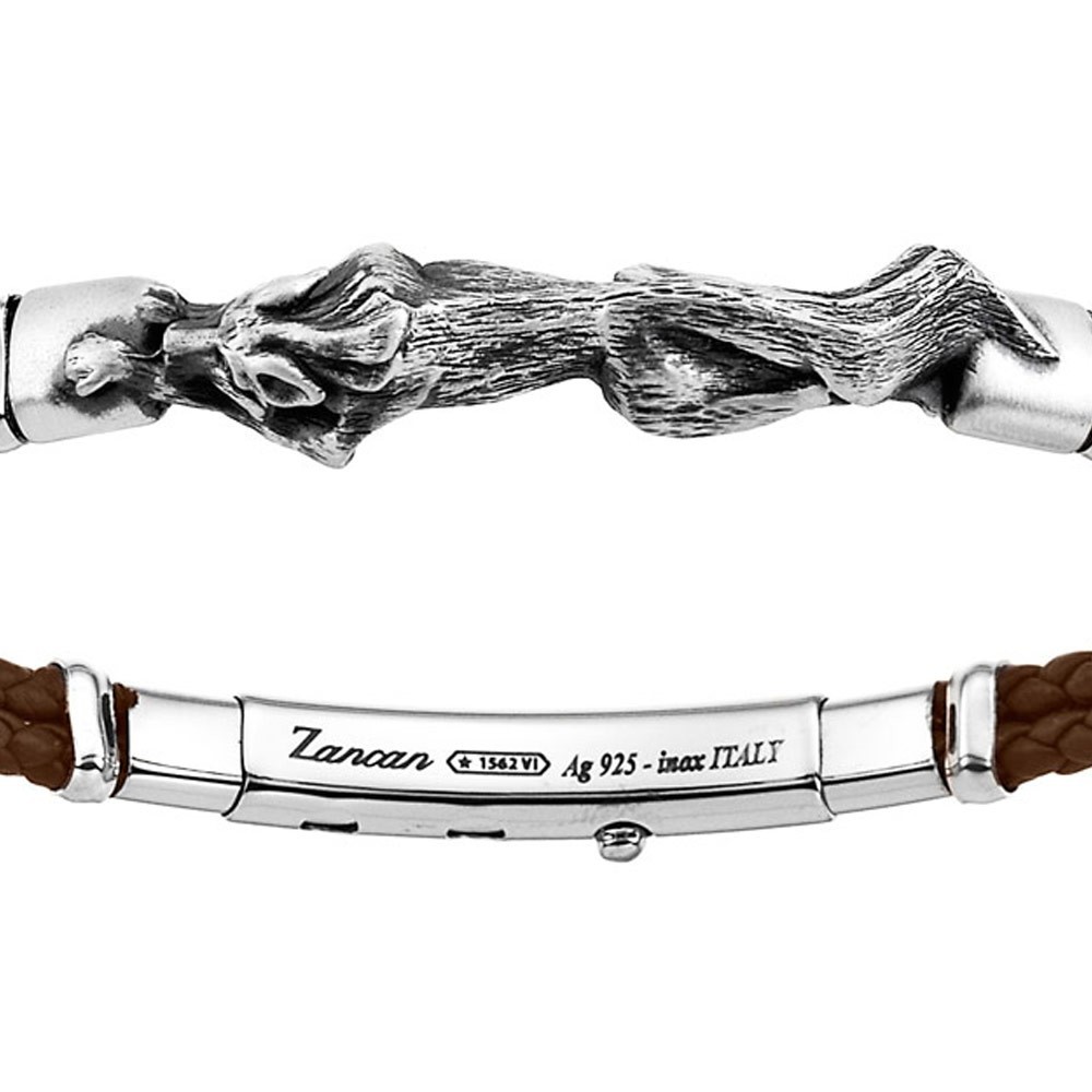 Zancan Bracciale Zancan In Pelle Ed Argento Con Lupo