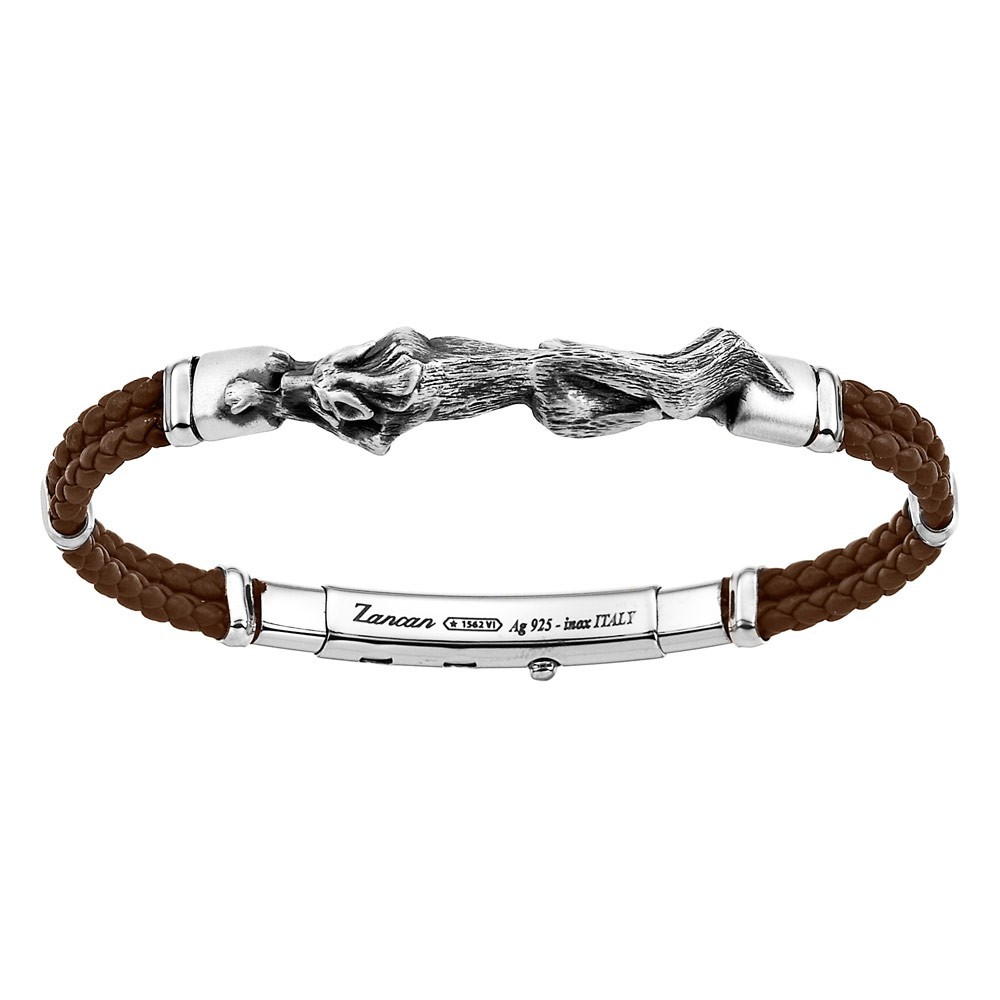 Zancan Bracciale Zancan in pelle ed argento con lupo