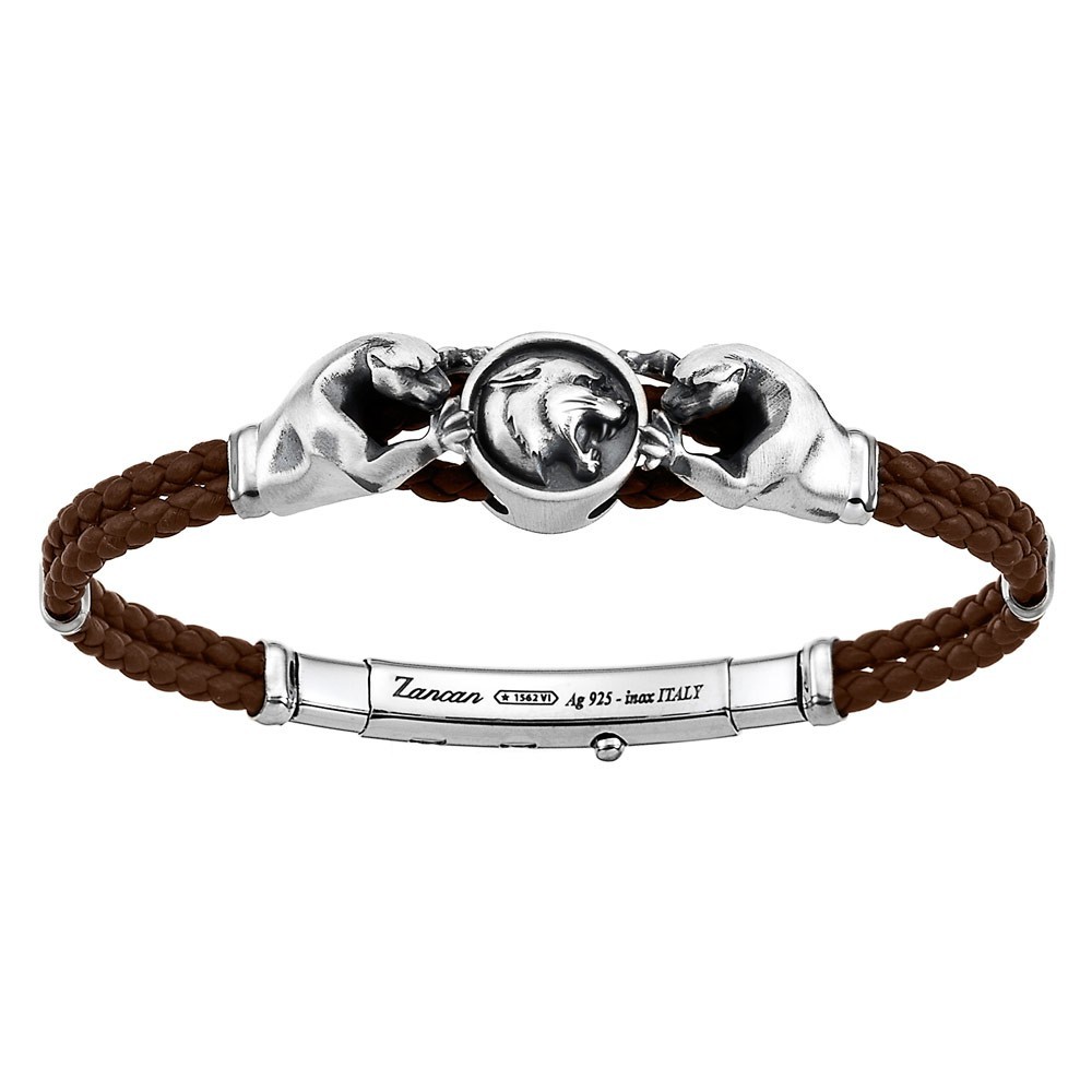 Zancan Bracciale Zancan in pelle ed argento con pantere