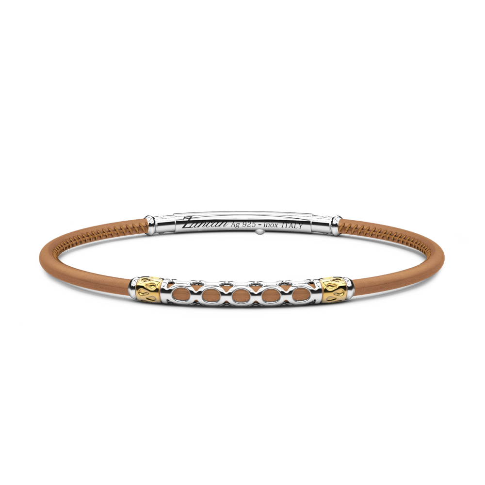 Zancan Bracciale Zancan in pelle naturale con targa in argento