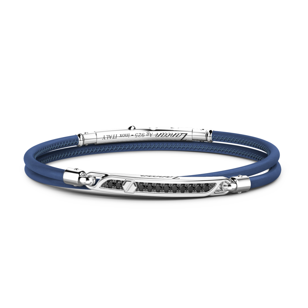 Zancan Bracciale Zancan in pelle naturale con targa in argento e pietre nere