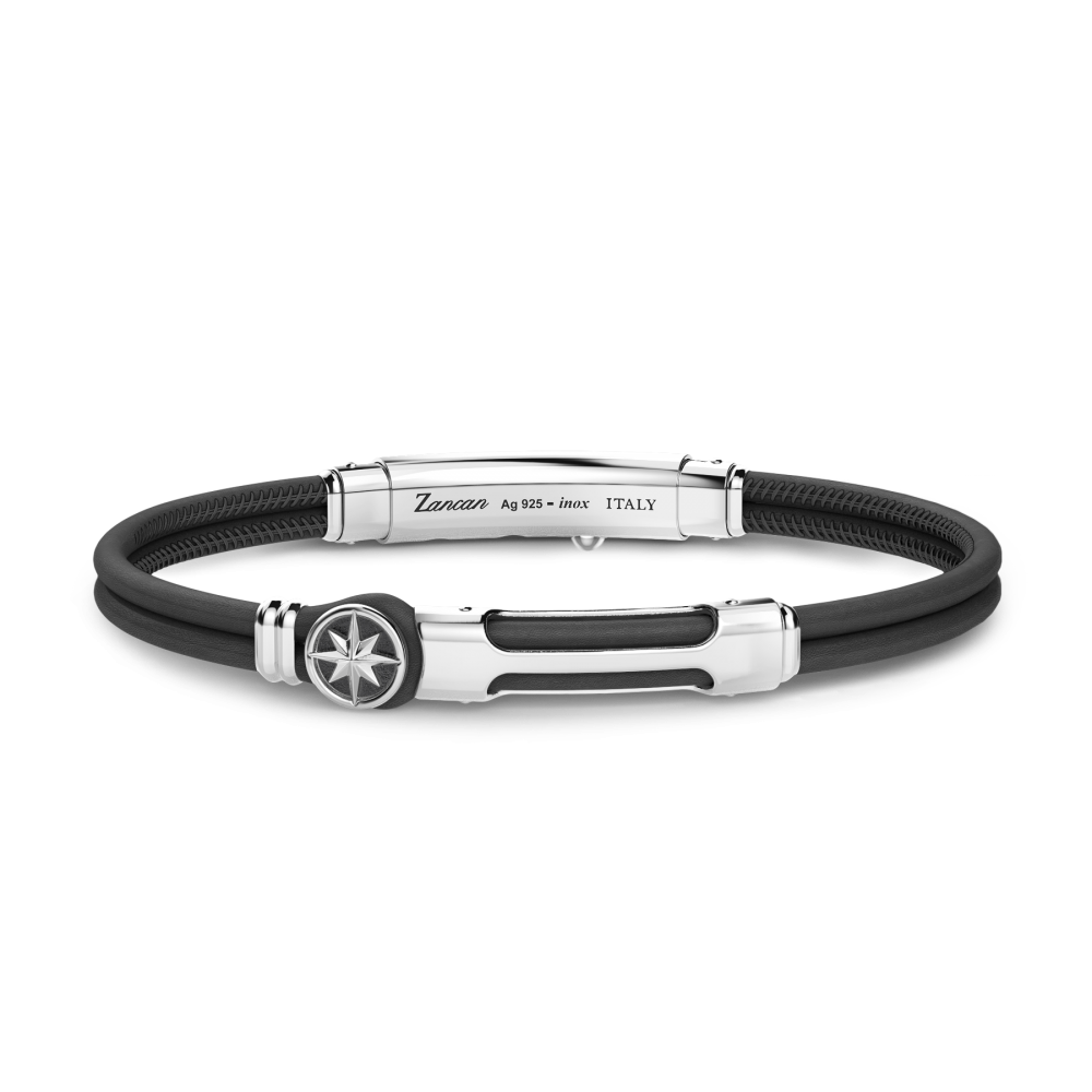 Zancan Bracciale Zancan in pelle naturale con targa in argento