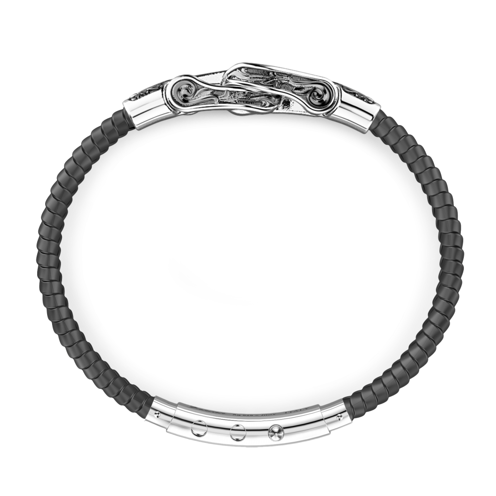 Zancan Bracciale Zancan In Silicone Con Targa In Argento E Pietre Nere