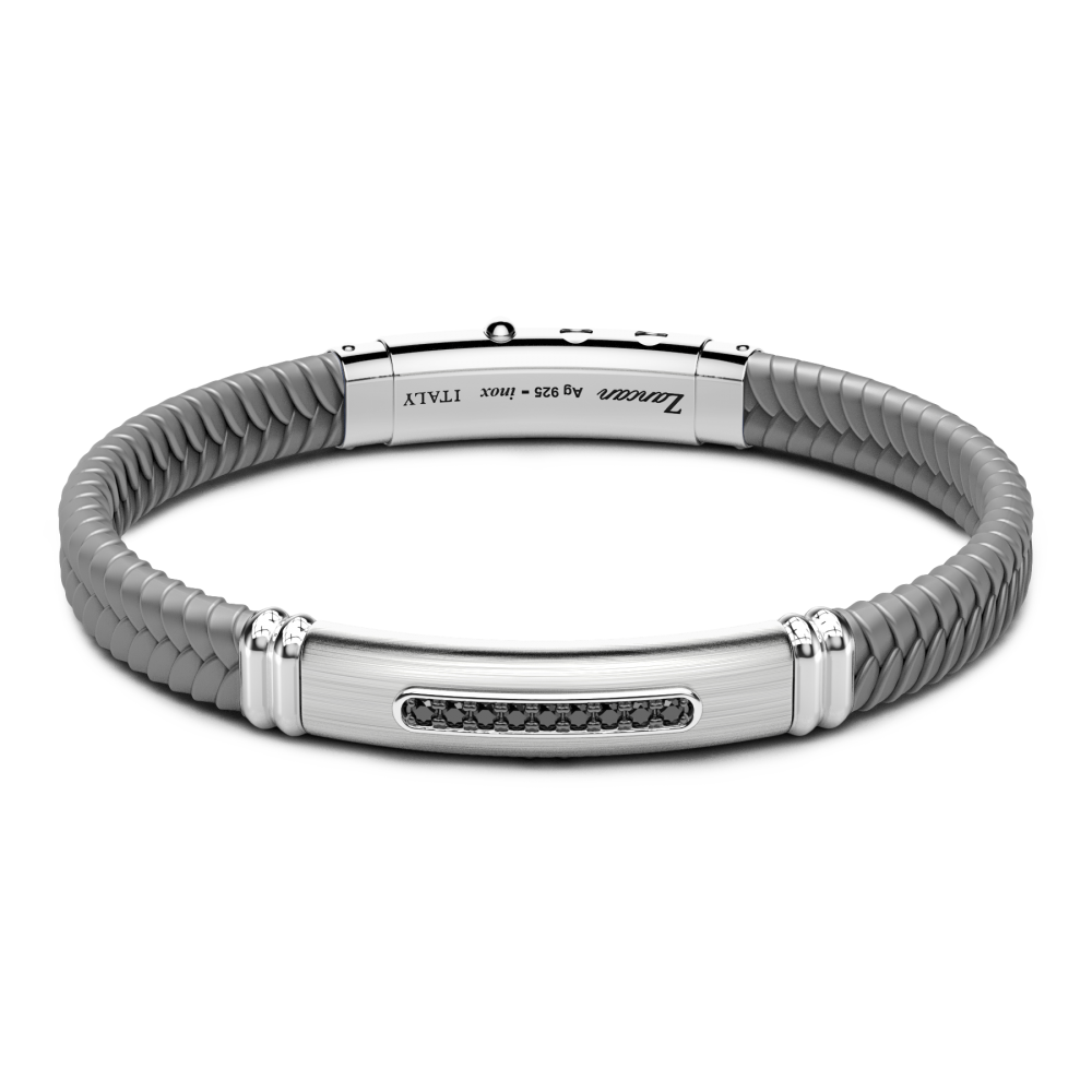 Zancan Bracciale Zancan in silicone con targa in argento e pietre nere