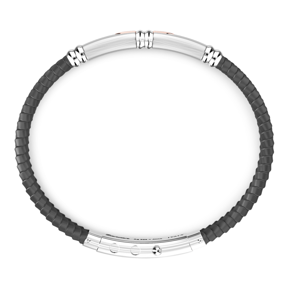 Zancan Bracciale Zancan In Silicone Nero Con Targa In Argento E Dettagli In Oro Rosa