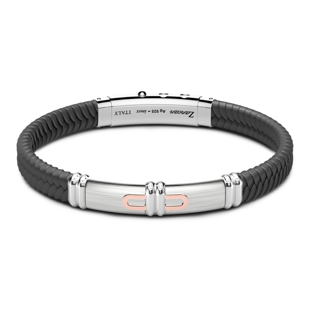 Zancan Bracciale Zancan in silicone nero con targa in argento e dettagli in oro rosa