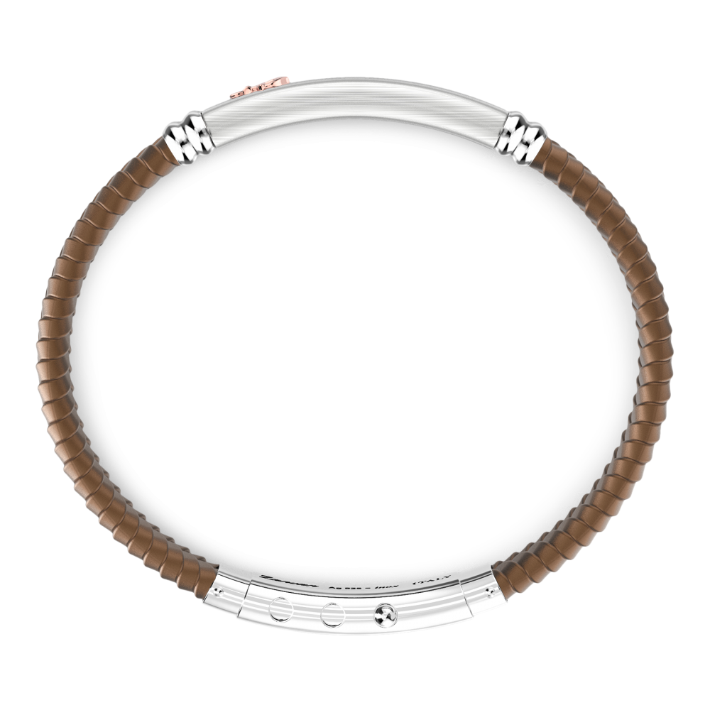 Zancan Bracciale Zancan In Silicone Nero Con Targa In Argento E Dettagli In Oro Rosa