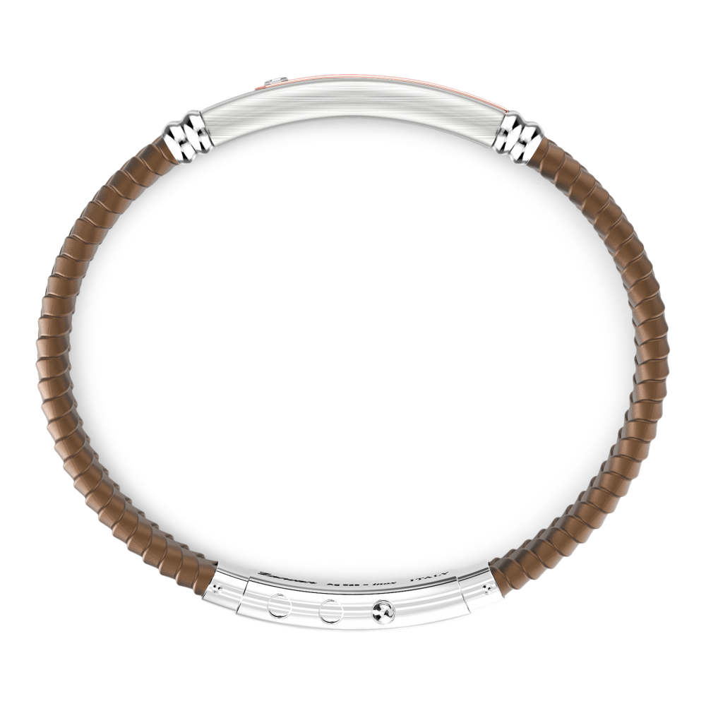 Zancan Bracciale Zancan In Silicone Nero Con Targa In Argento E Dettagli In Oro Rosa