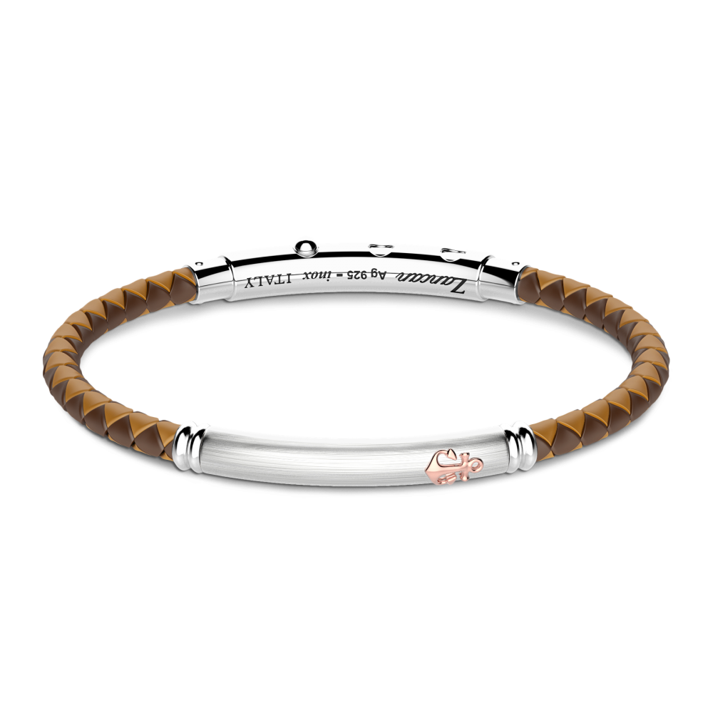 Zancan Bracciale Zancan in silicone nero con targa in argento e dettagli in oro rosa