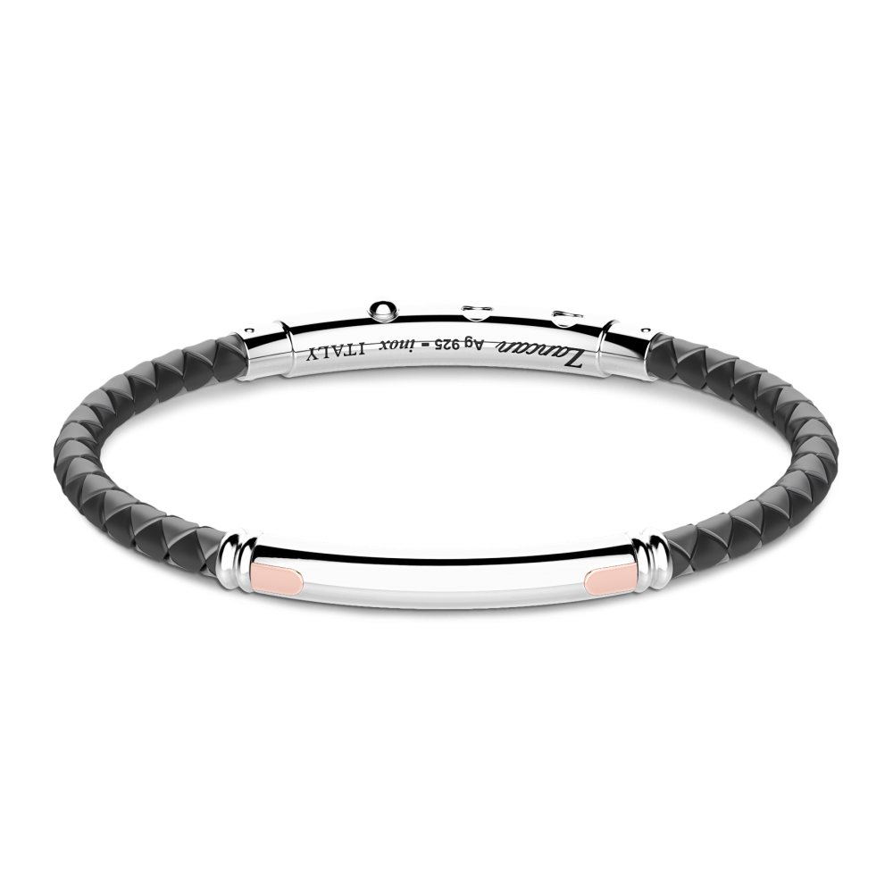 Zancan Bracciale Zancan in silicone nero con targa in argento e dettagli in oro rosa