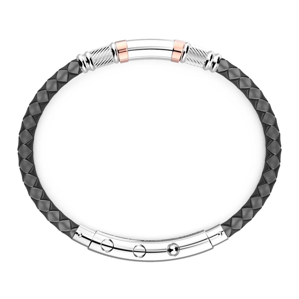 Zancan Bracciale Zancan In Silicone Nero Con Targa In Argento E Dettagli In Oro Rosa