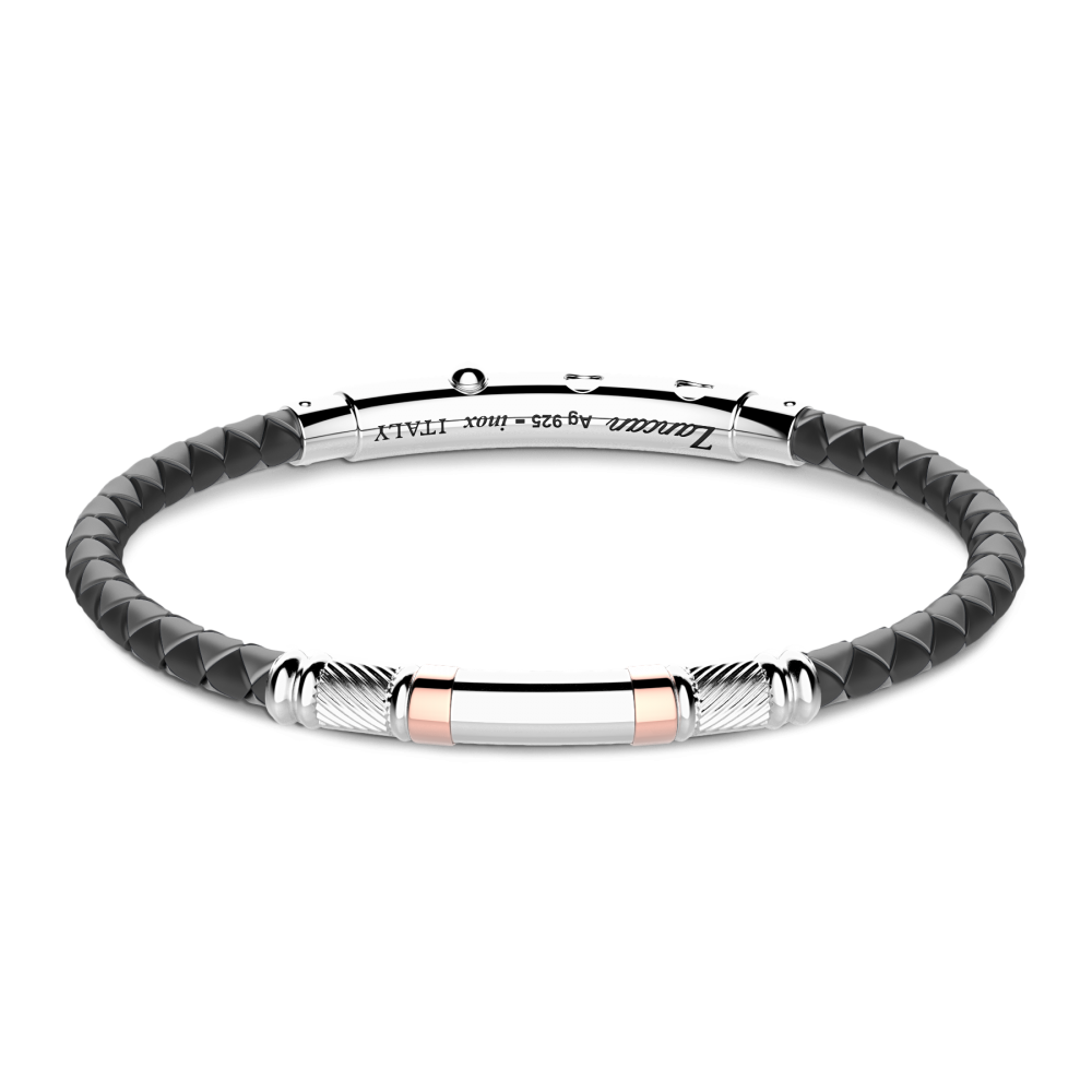 Zancan Bracciale Zancan in silicone nero con targa in argento e dettagli in oro rosa