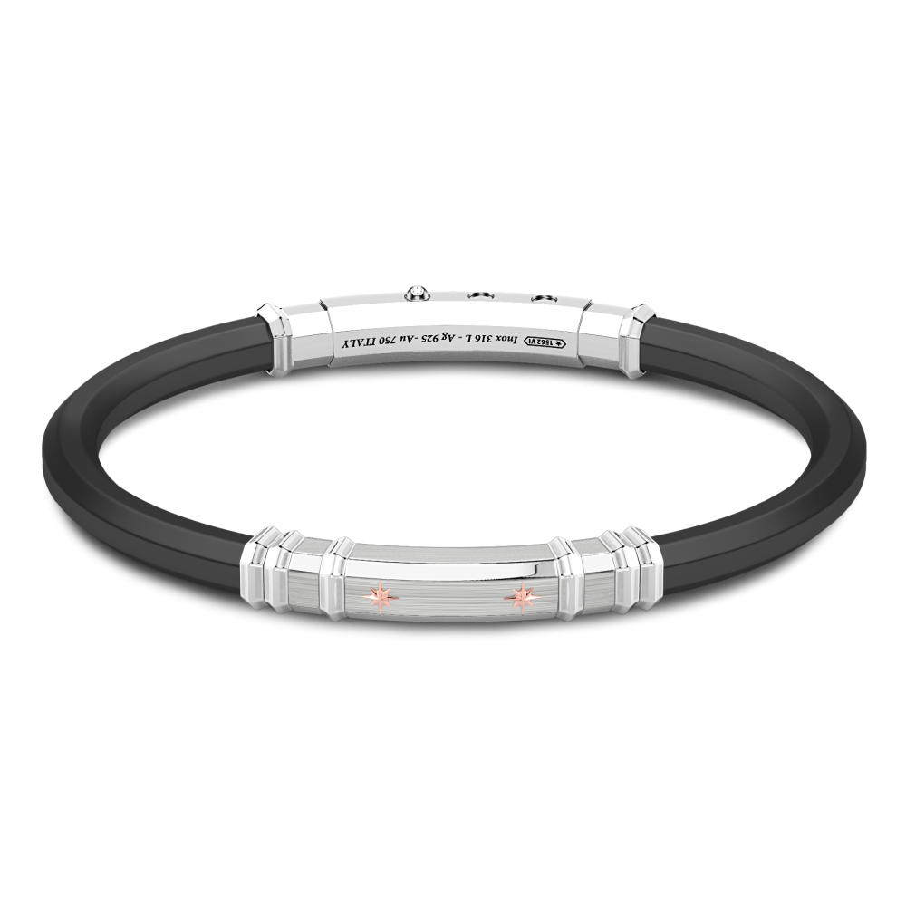 Zancan Bracciale Zancan in silicone nero con targa in argento e dettagli in oro rosa