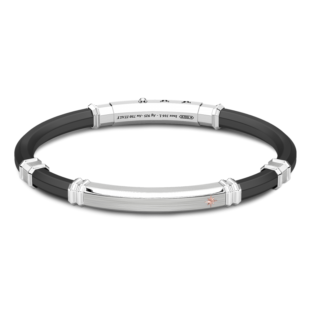 Zancan Bracciale Zancan in silicone nero con targa in argento e dettagli in oro rosa