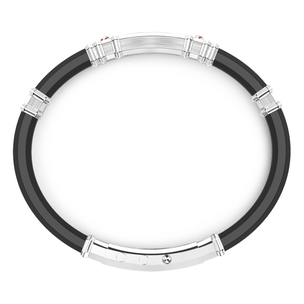 Zancan Bracciale Zancan In Silicone Nero Con Targa In Argento E Dettagli In Oro Rosa