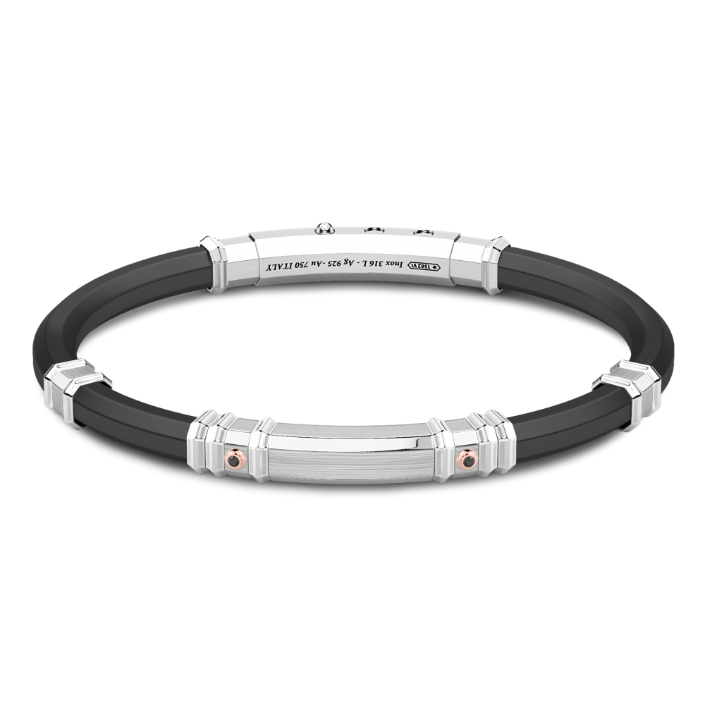 Zancan Bracciale Zancan in silicone nero con targa in argento e dettagli in oro rosa