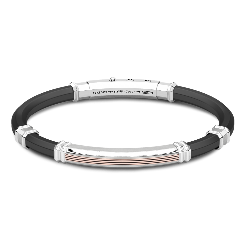 Zancan Bracciale Zancan in silicone nero con targa in argento e dettagli in oro rosa