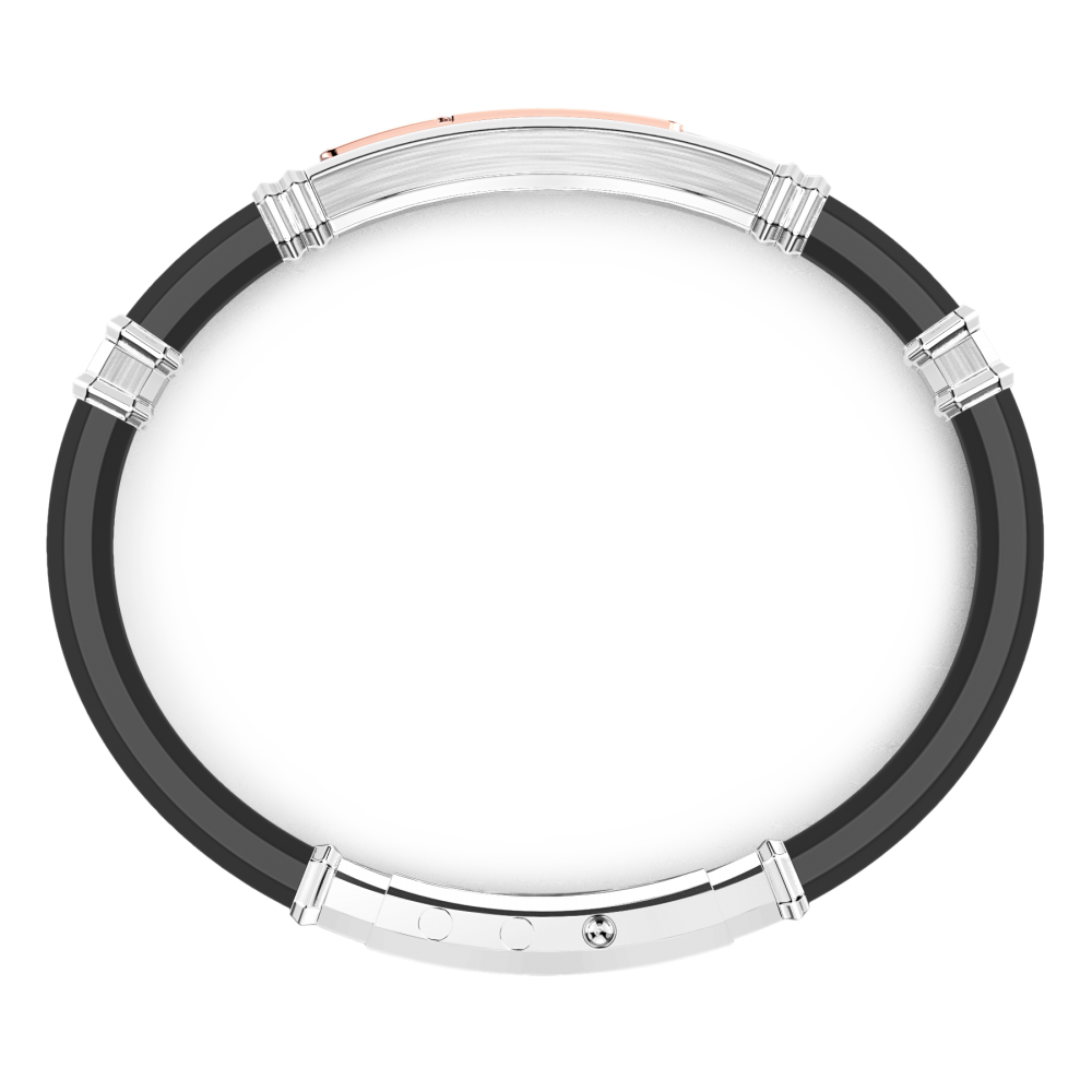 Zancan Bracciale Zancan In Silicone Nero Con Targa In Argento E Dettagli In Oro Rosa E Pietre Nere