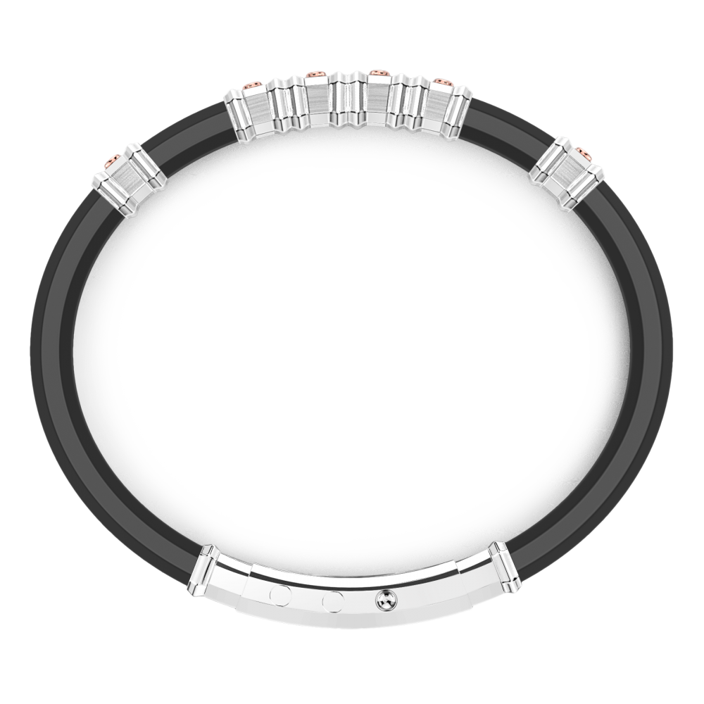 Zancan Bracciale Zancan In Silicone Nero Con Targa In Argento E Dettagli In Oro Rosa