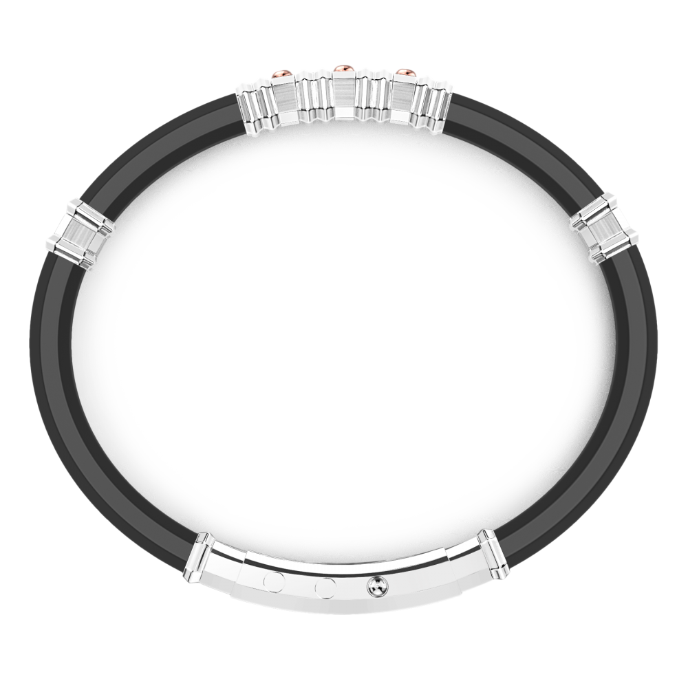 Zancan Bracciale Zancan In Silicone Nero Con Targa In Argento E Dettagli In Oro Rosa