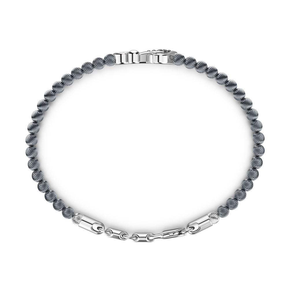 Zancan Bracciale Zancan Morbido Con Sfere In Argento Ancora E Pietre Nere