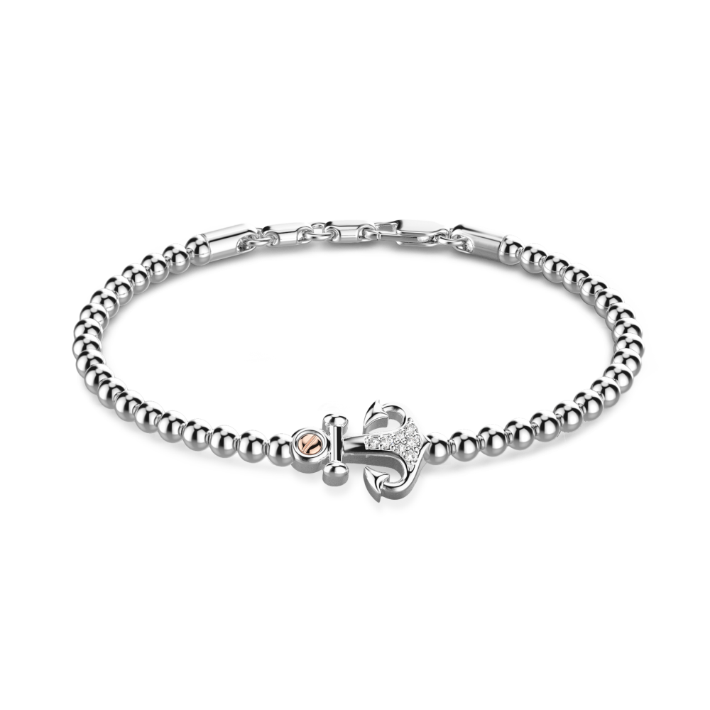 Zancan Bracciale Zancan morbido con sfere in argento ancora e pietre