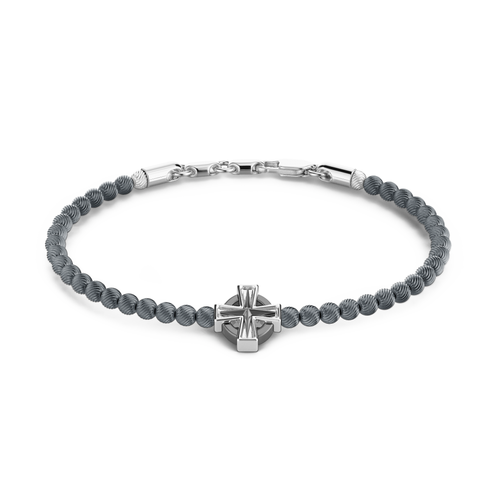 Zancan Bracciale Zancan morbido con sfere in argento e croce greca