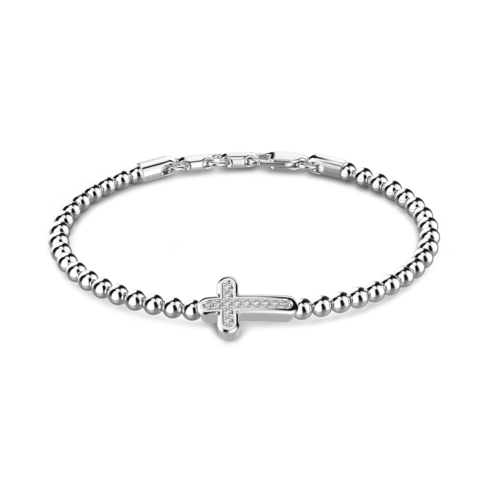 Zancan Bracciale Zancan morbido con sfere in argento e croce con pietre nere