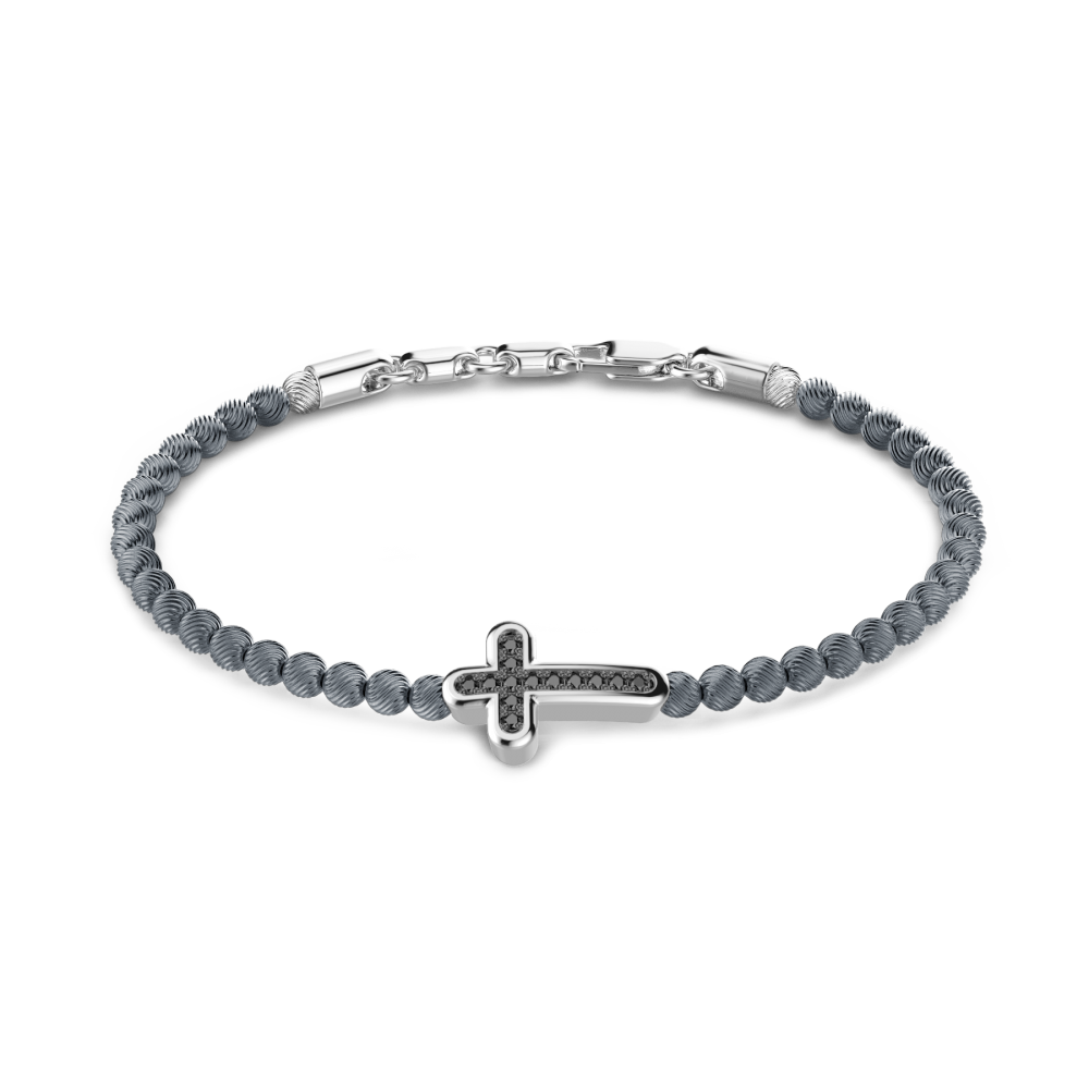 Zancan Bracciale Zancan morbido con sfere in argento e croce con pietre