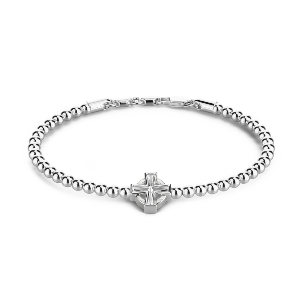 Zancan Bracciale Zancan morbido con sfere in argento e croce greca