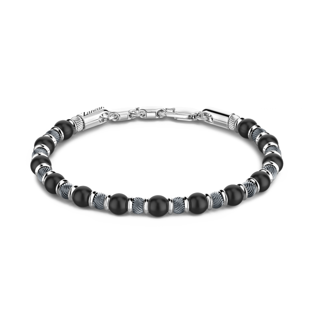 Zancan Bracciale Zancan morbido con sfere in argento e in pietra onice