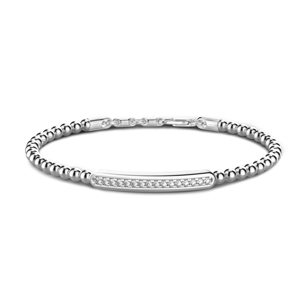 Zancan Bracciale Zancan morbido con sfere in argento e targa con pietre