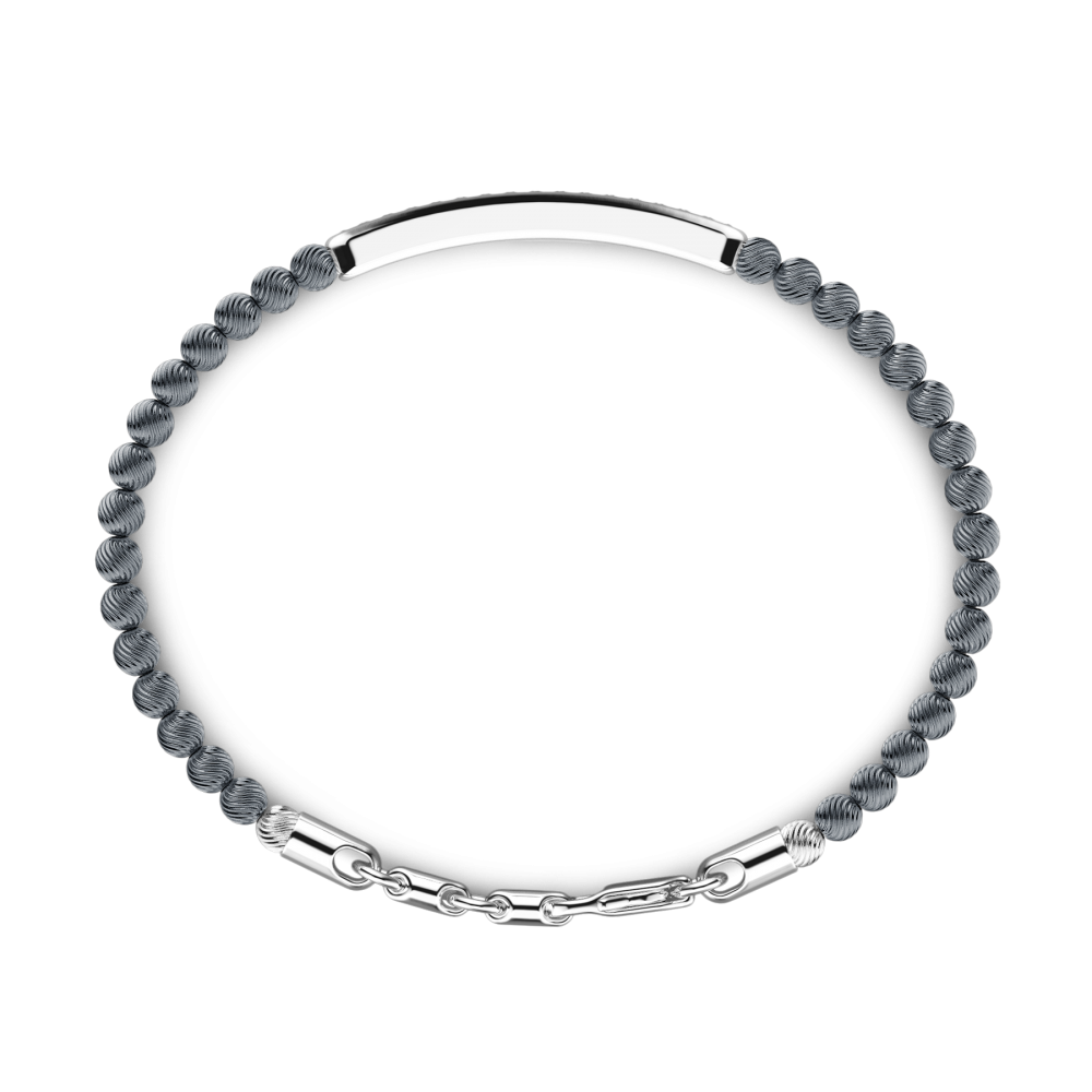 Zancan Bracciale Zancan Morbido Con Sfere In Argento E Targa Con Pietre Nere