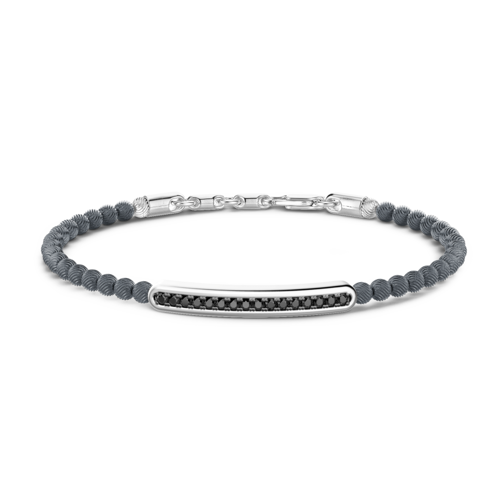 Zancan Bracciale Zancan morbido con sfere in argento e targa con pietre nere