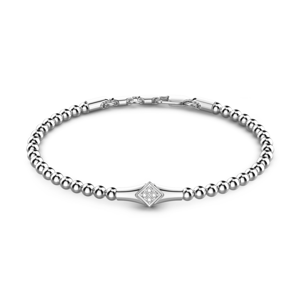Zancan Bracciale Zancan morbido con sfere in argento e targa con pietre