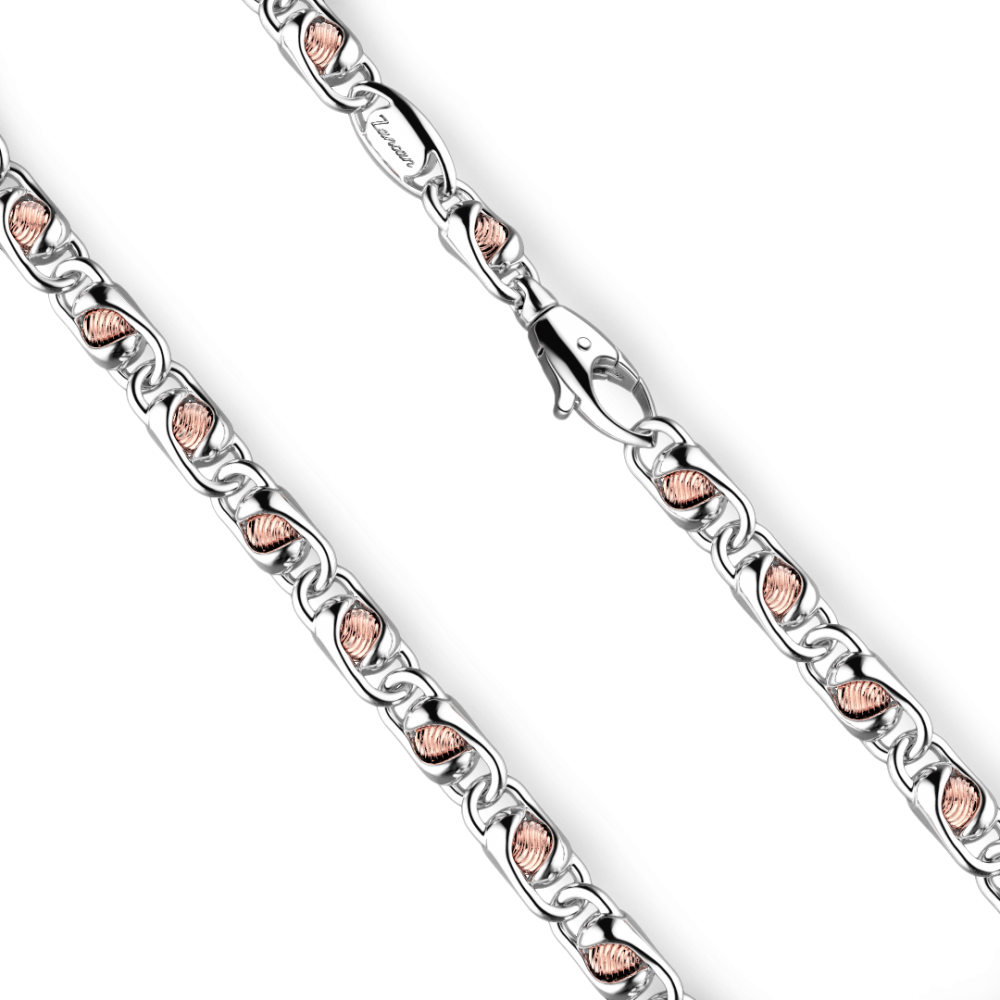 Zancan Collana Da Uomo Zancan A Catena In Argento E Oro Rosa